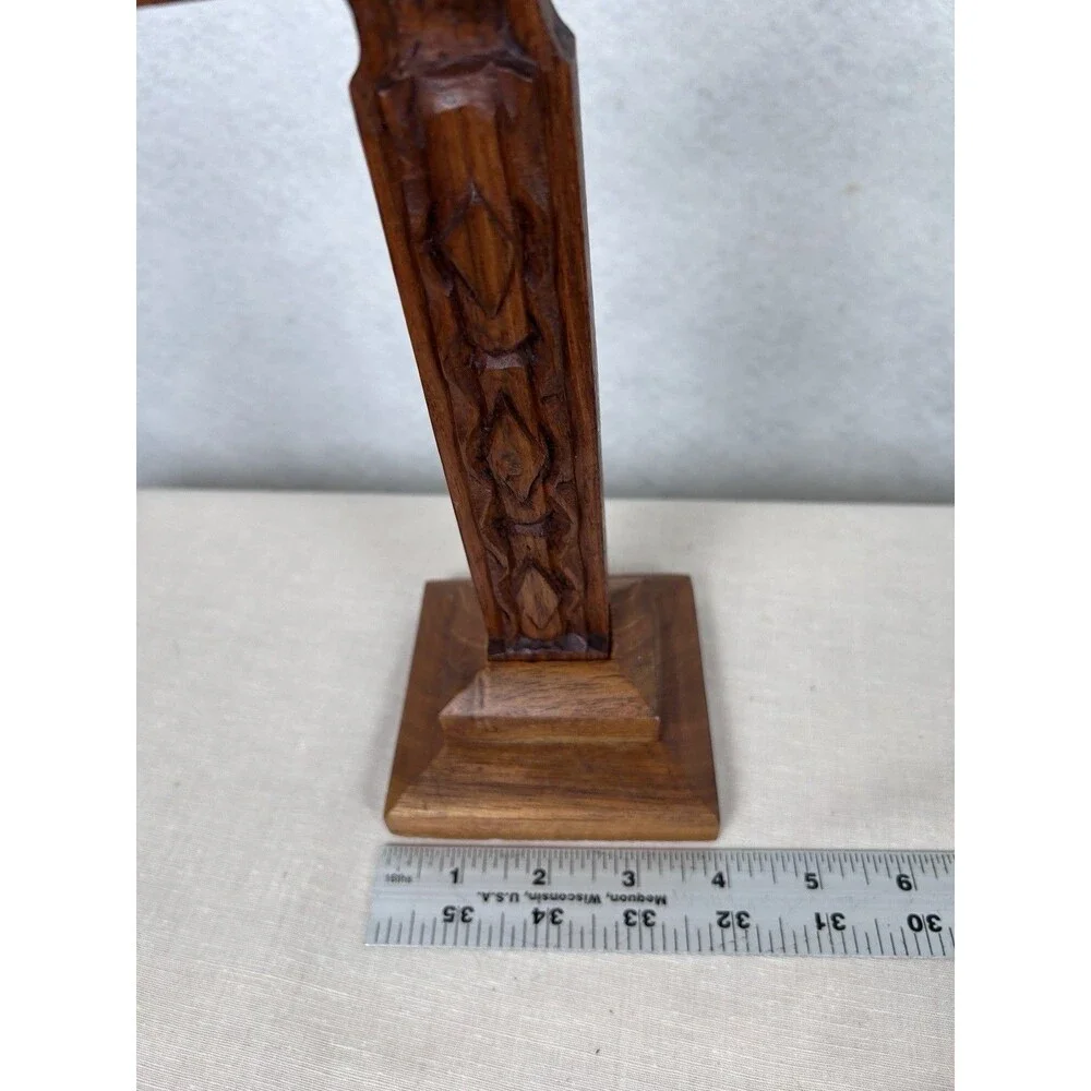 VTG Wood table top cross 75 hand-carved 12 in signed dated folk art chip-carving
